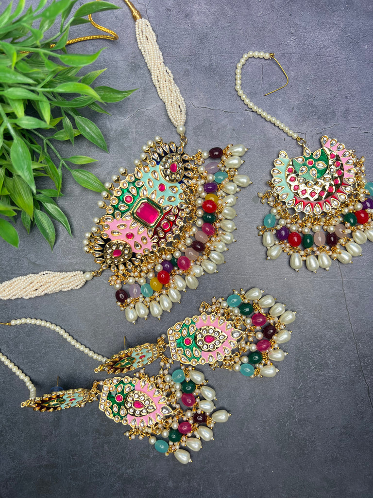 Multi Colour Pachi Kundan Choker Set