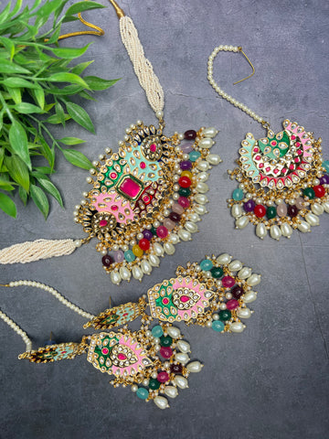 Image of Multi Colour Pachi Kundan Choker Set