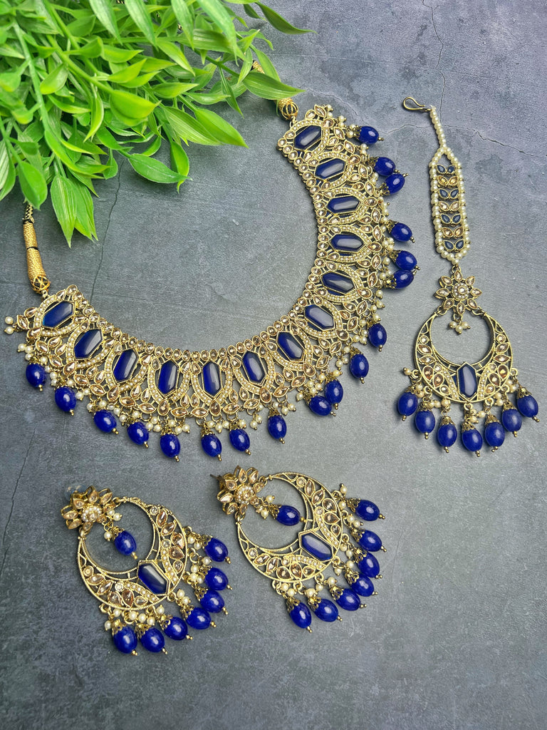 Royal Blue Polki Choker Set