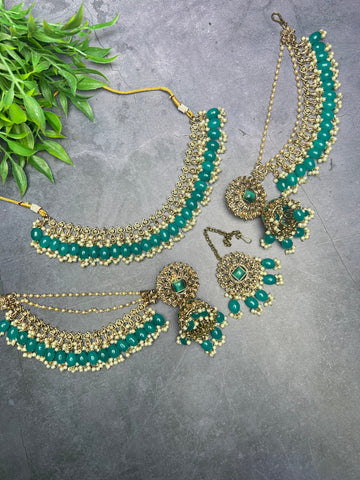 Image of Teal Choker Set With Sahara Jhumkis