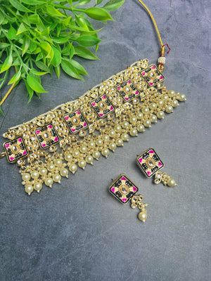 Black & Hot Pink Meenakari Choker Set