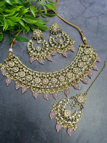 Image of Baby Pink Kundan Set