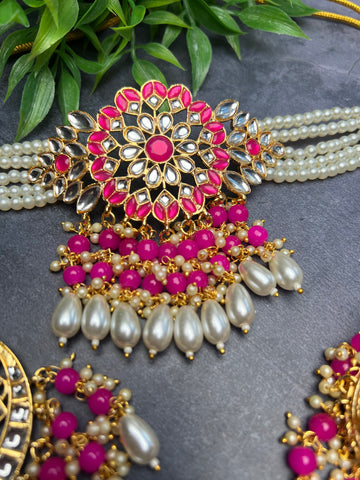 Image of Hot Pink Pachi Kundan Choker Set