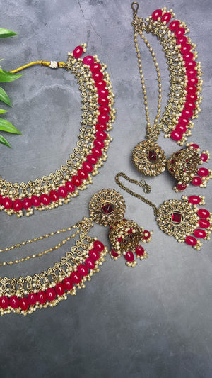Hot Pink Choker Set With Sahara Jhumkis