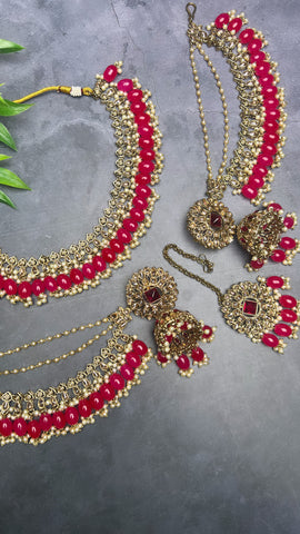 Image of Hot Pink Choker Set With Sahara Jhumkis