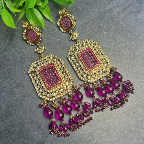 Image of Long Statement Earrings - Mustard Yellow & Purple