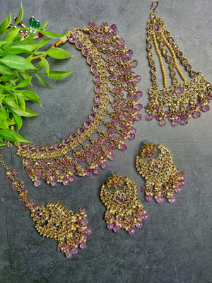 Bridal Lavender Polki Set With Passa