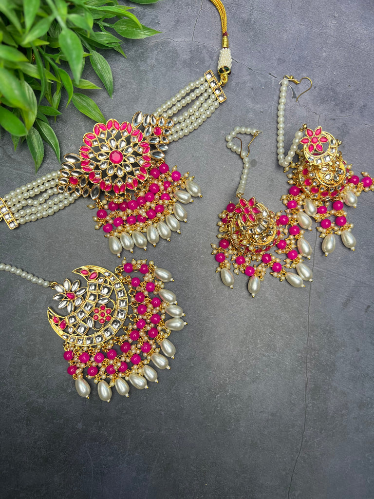 Hot Pink Pachi Kundan Choker Set