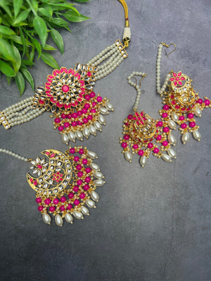 Hot Pink Pachi Kundan Choker Set