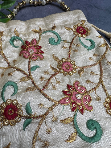 Image of Pink and Sage Green Pink Potli Bag