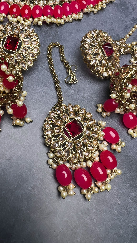 Hot Pink Choker Set With Sahara Jhumkis