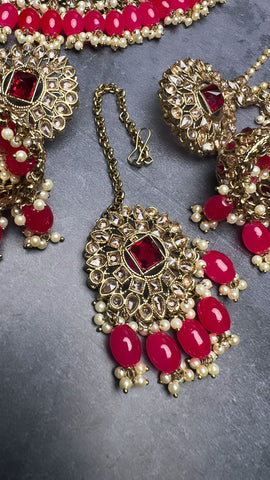 Image of Hot Pink Choker Set With Sahara Jhumkis