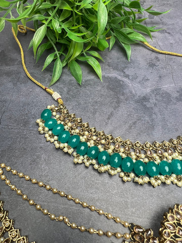 Image of Teal Choker Set With Sahara Jhumkis