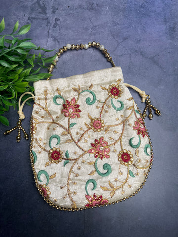 Image of Pink and Sage Green Pink Potli Bag
