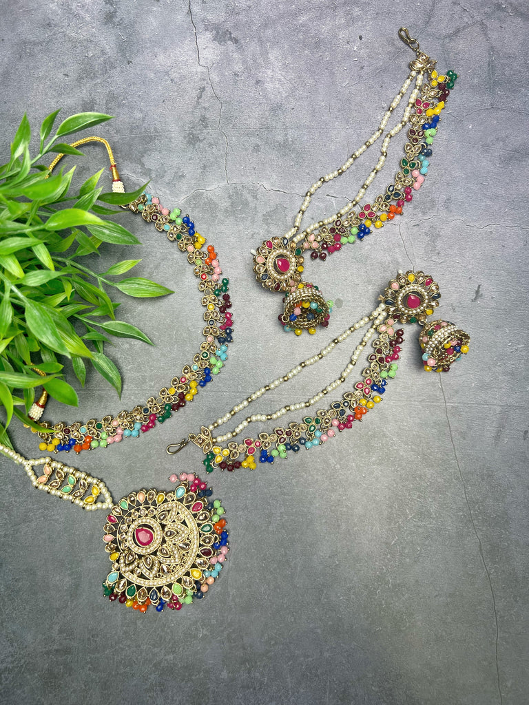 Multi Colour Choker Set With Sahara Earrings