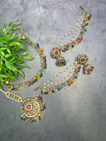 Image of Multi Colour Choker Set With Sahara Earrings