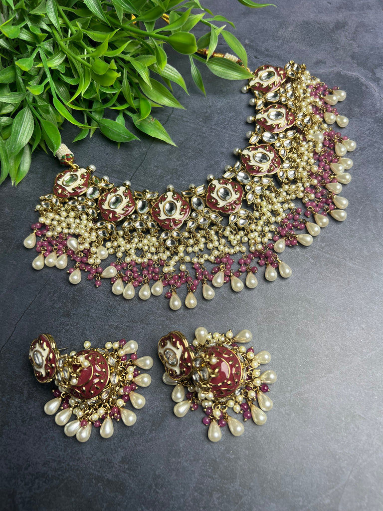 Meenakari Choker With Jhumki -3 Colours