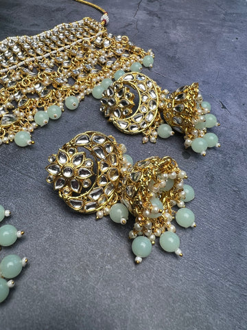 Image of Kundan Mint Dangle Choker Set