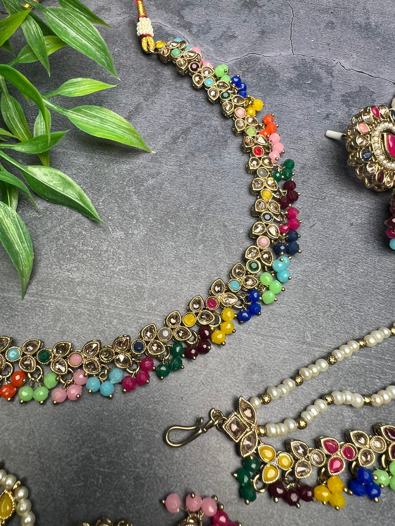 Multi Colour Choker Set With Sahara Earrings