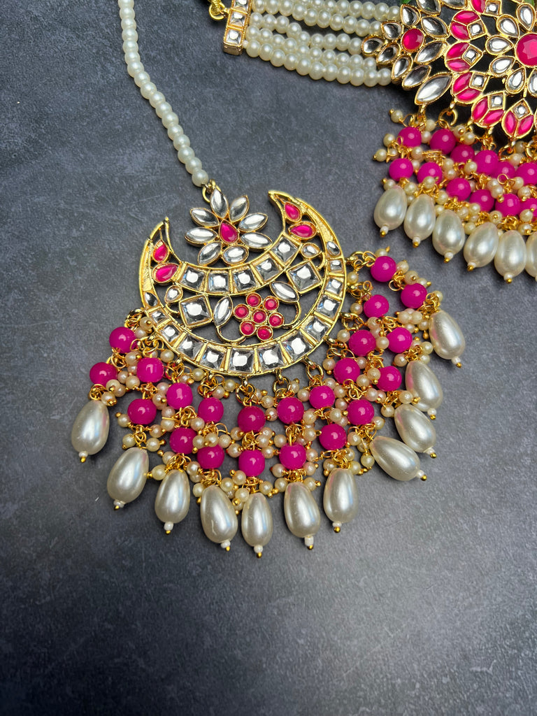 Hot Pink Pachi Kundan Choker Set