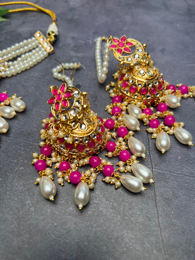 Hot Pink Pachi Kundan Choker Set