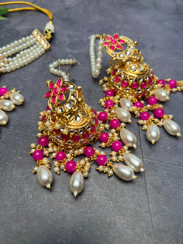 Image of Hot Pink Pachi Kundan Choker Set