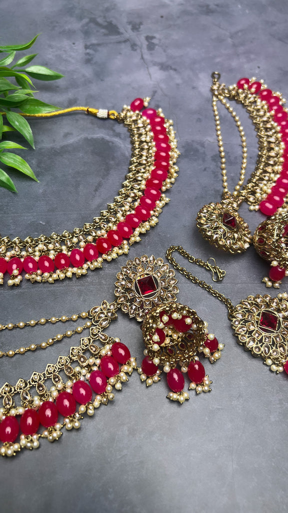 Hot Pink Choker Set With Sahara Jhumkis