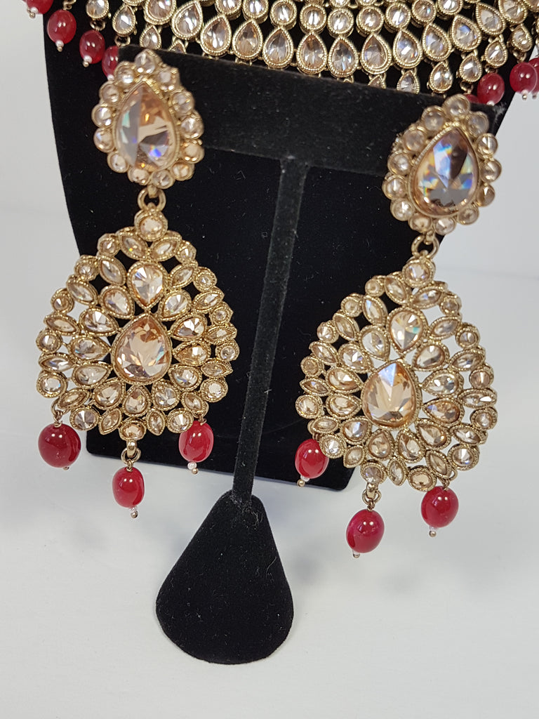 Bridal Polki Set With Maroon Pearls
