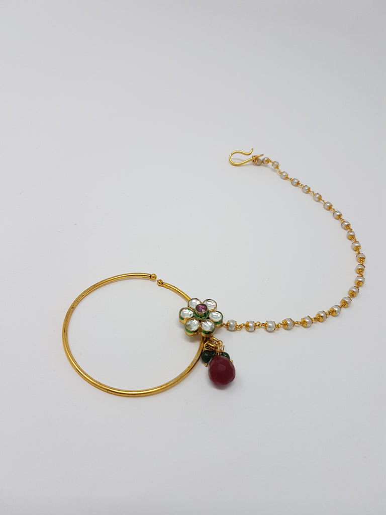Large Kundan Flower Clip-on Nath