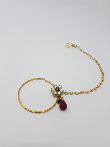Image of Large Kundan Flower Clip-on Nath