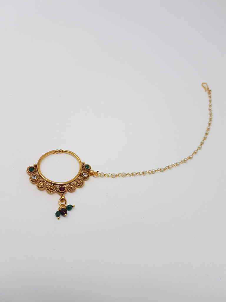 Polki Nath with Pearl Chain