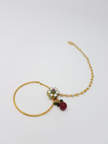 Image of Large Kundan Flower Clip-on Nath