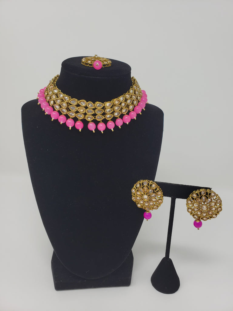 3 Layer Choker Set - Silver or Hot Pink