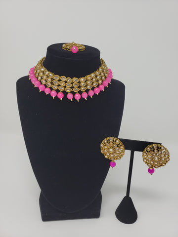 Image of 3 Layer Choker Set - Silver or Hot Pink
