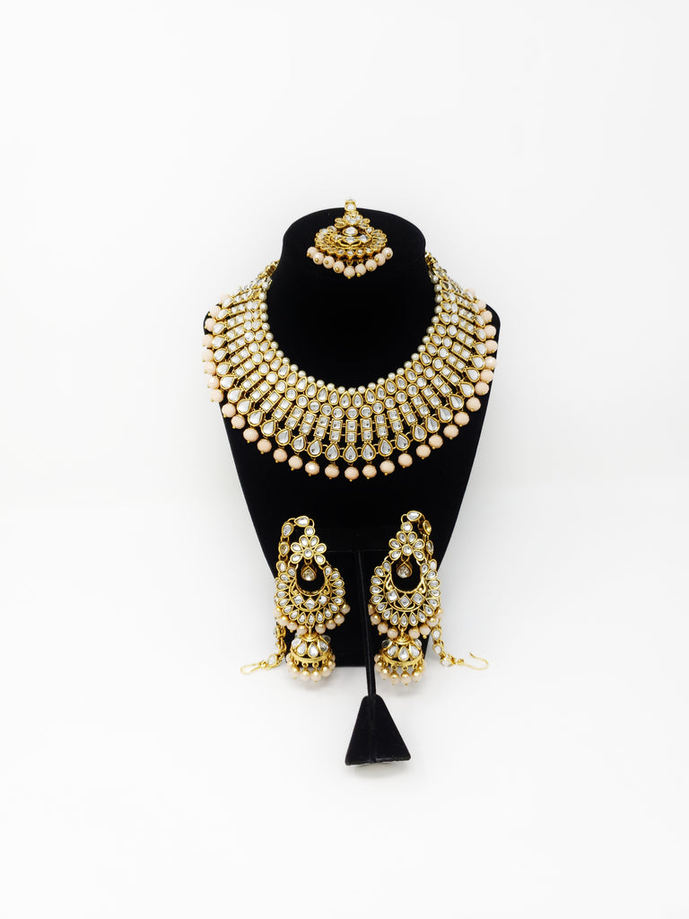 5 Line Kundan Choker Set - Peach or Emerald Green