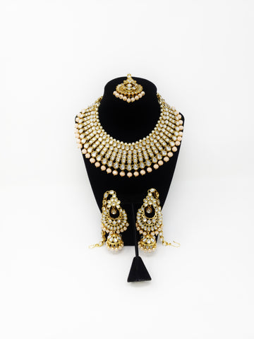 Image of 5 Line Kundan Choker Set - Peach or Emerald Green