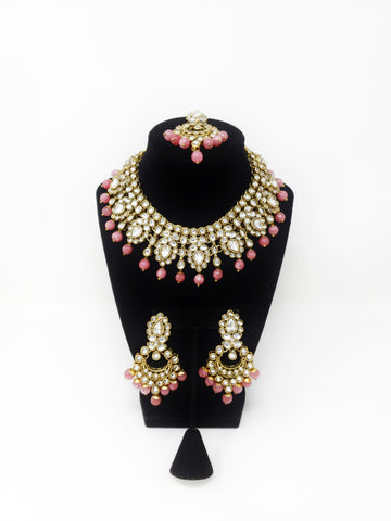 Image of Kundan Choker Set- Maroon, Emerald Green Or Pink