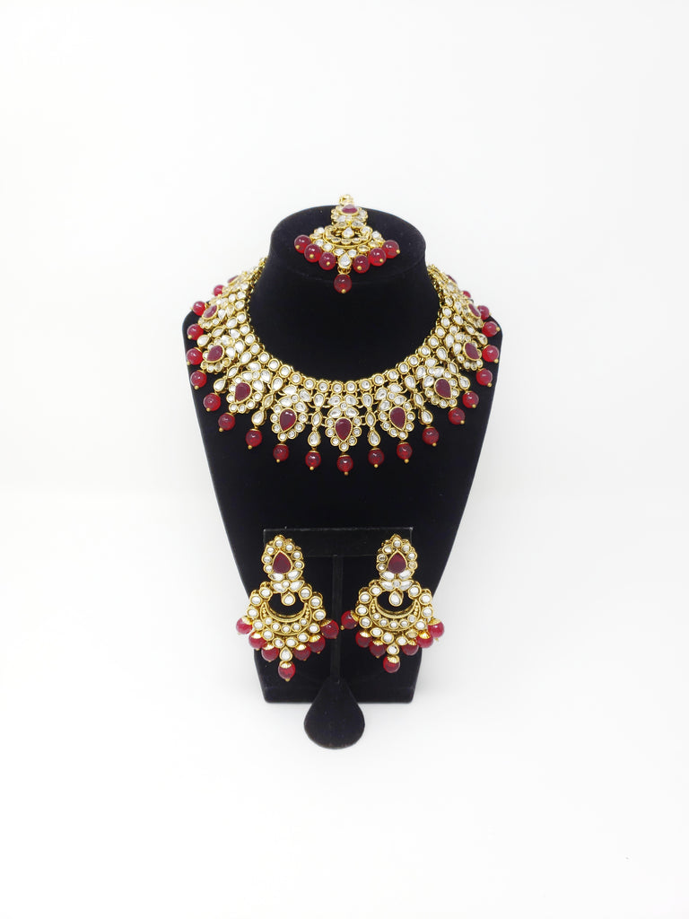 Kundan Choker Set- Maroon, Emerald Green Or Pink