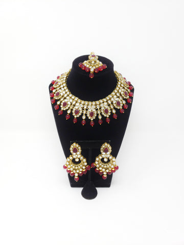 Image of Kundan Choker Set- Maroon, Emerald Green Or Pink