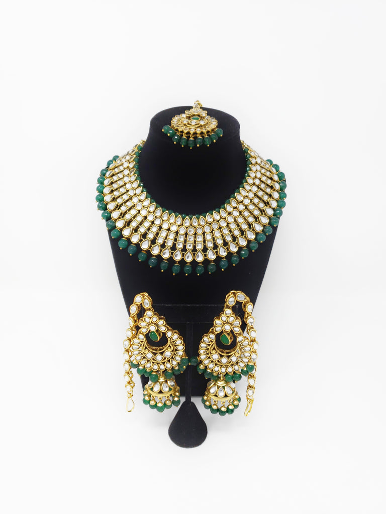 5 Line Kundan Choker Set - Peach or Emerald Green