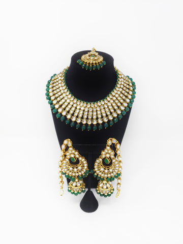 Image of 5 Line Kundan Choker Set - Peach or Emerald Green