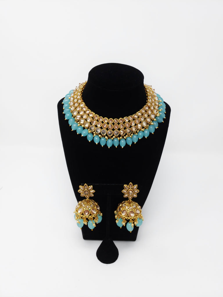 Sky Blue Polki Choker Set