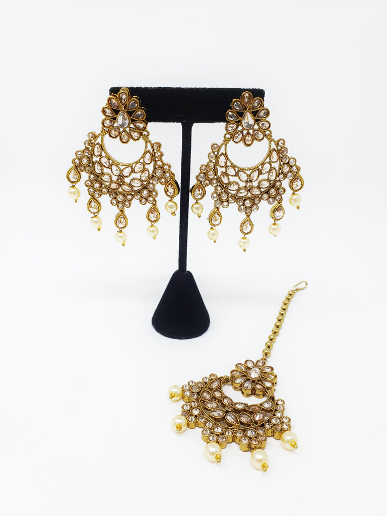 Antique Chandbali Polki Earring Tikka Set