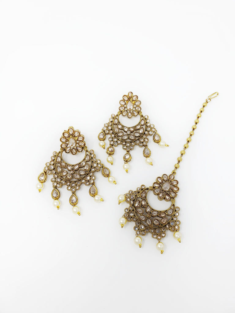 Antique Chandbali Polki Earring Tikka Set