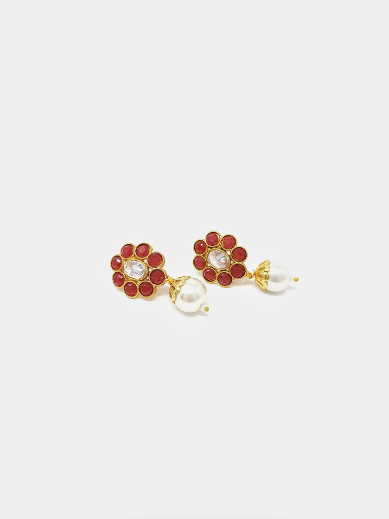Floral Polki Studs with Moti