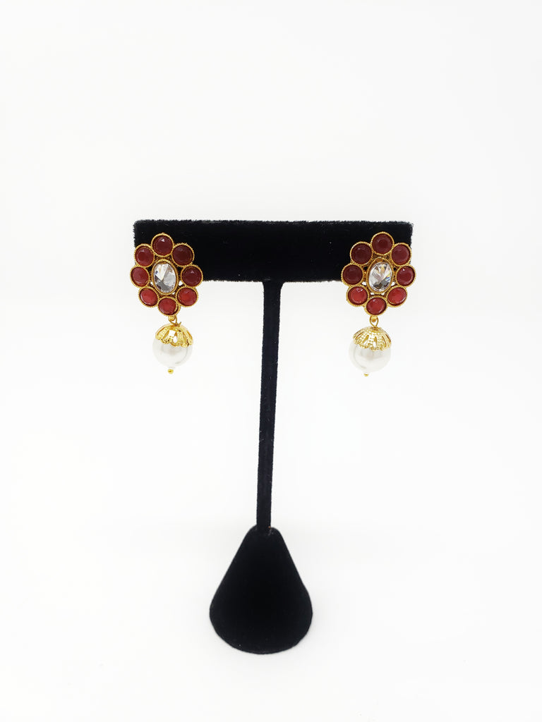 Floral Polki Studs with Moti