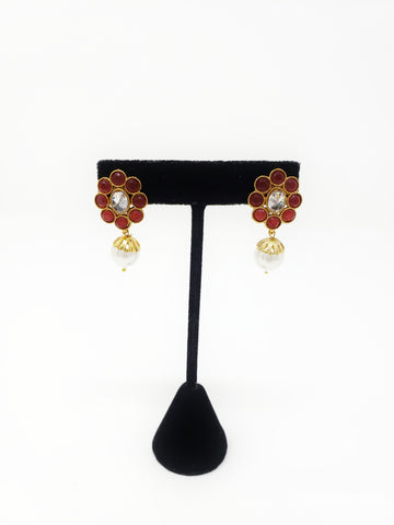 Image of Floral Polki Studs with Moti