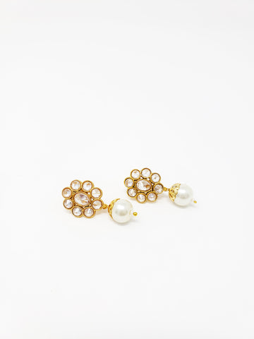 Image of Floral Polki Studs with Moti