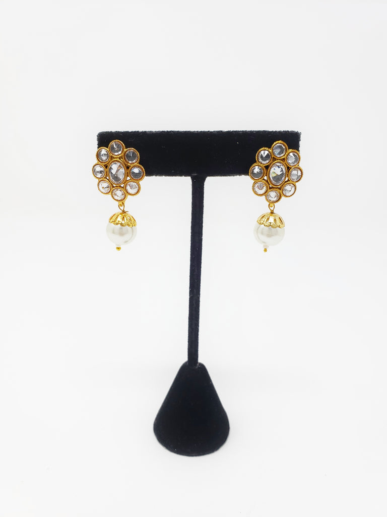 Floral Polki Studs with Moti