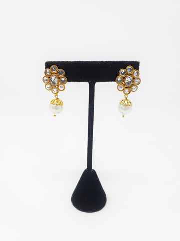 Image of Floral Polki Studs with Moti